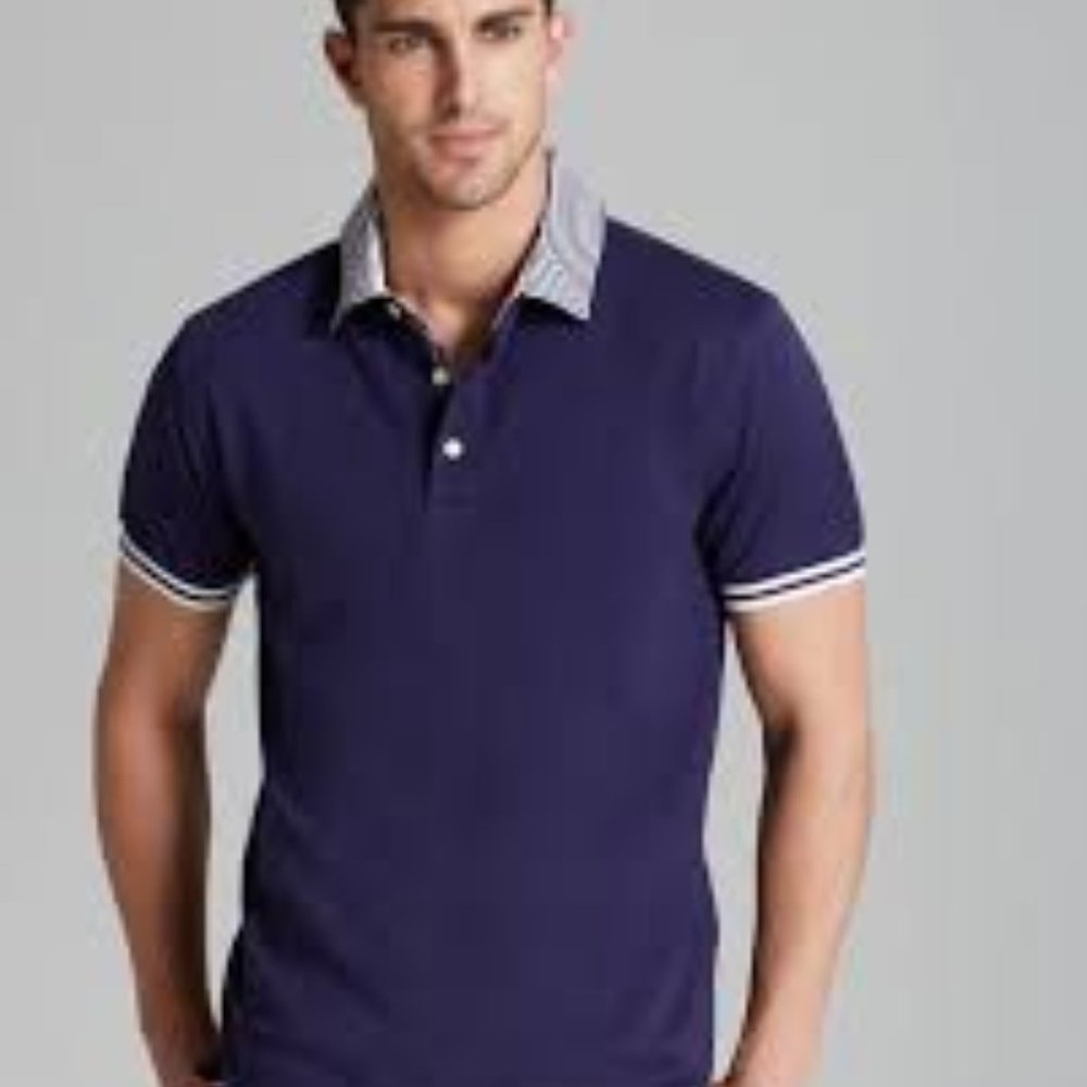 Mens ROBERT GRAHAM Axel Stripe Collar Blue Polo 2X